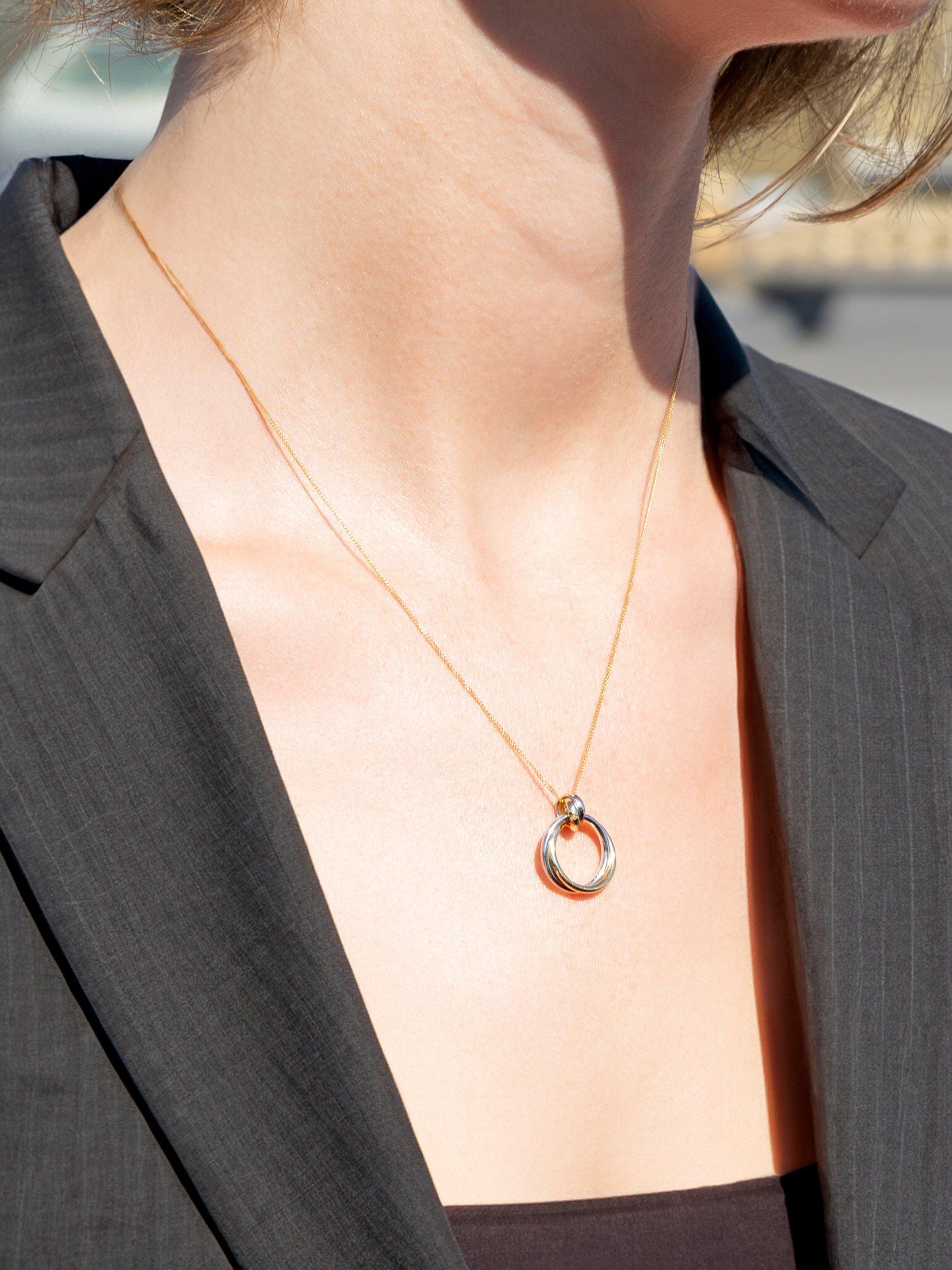 Product image 4 of 5, which shows IBB 18ct Gold Tri-Colour Circle Pendant Necklace, Gold