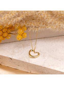 IBB 18ct Gold Floating Heart Pendant Necklace, Gold - view 2, Gold