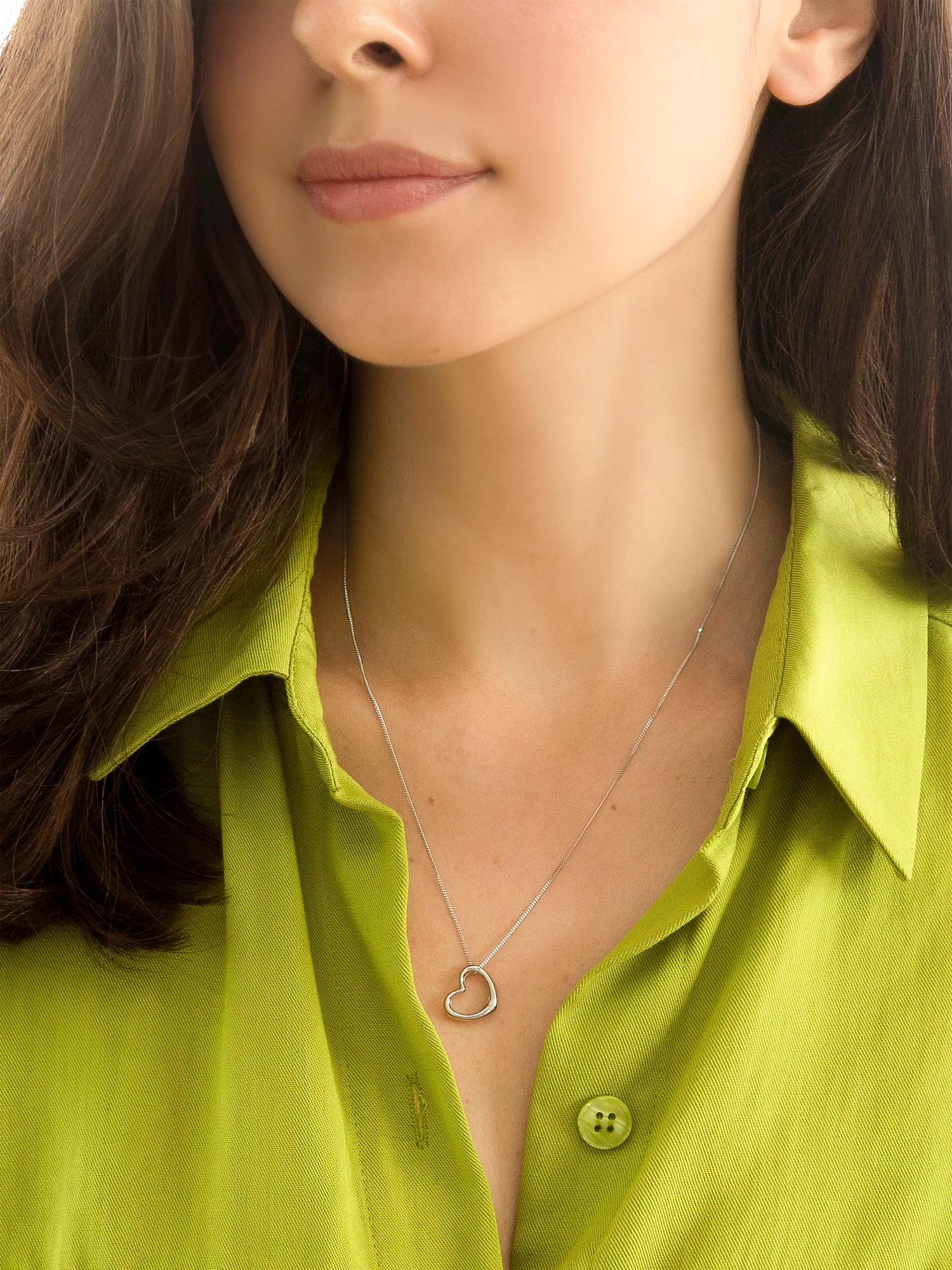 Product image 2 of 5, which shows IBB 18ct Gold Floating Heart Pendant Necklace, Silver