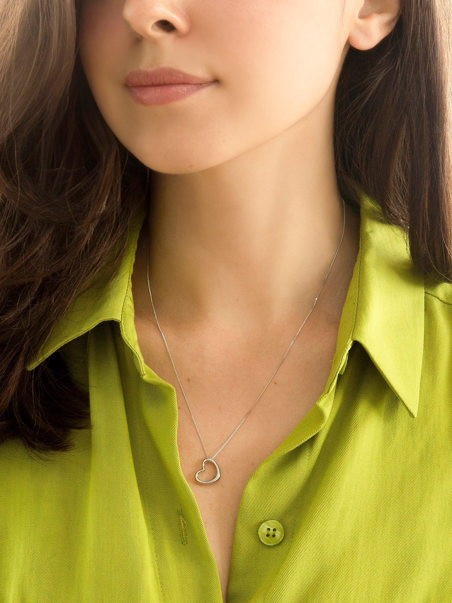 Product image 4 of 5, which shows IBB 18ct Gold Floating Heart Pendant Necklace, Silver