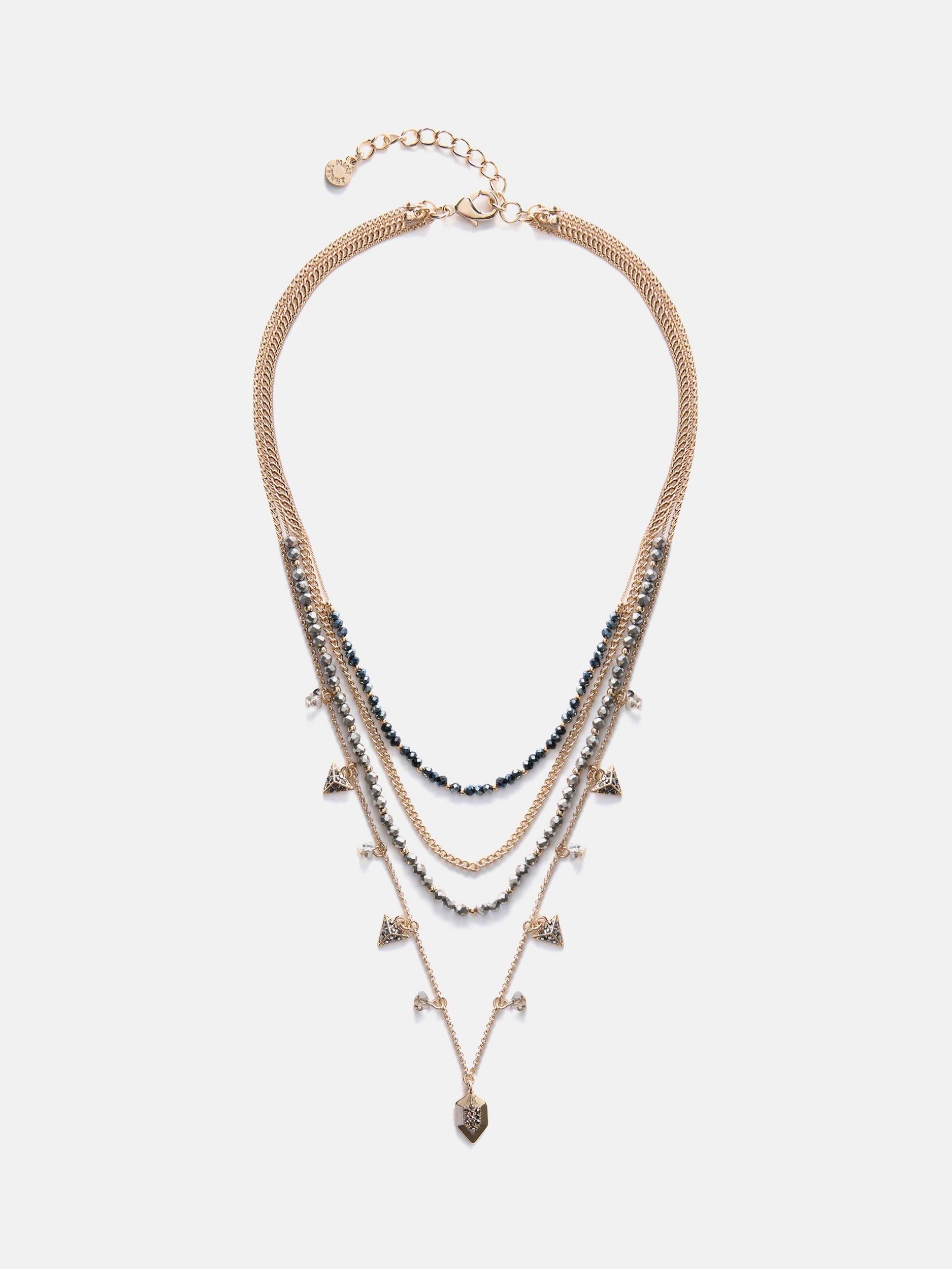 Mint Velvet Beaded Layered Necklace, Gold
