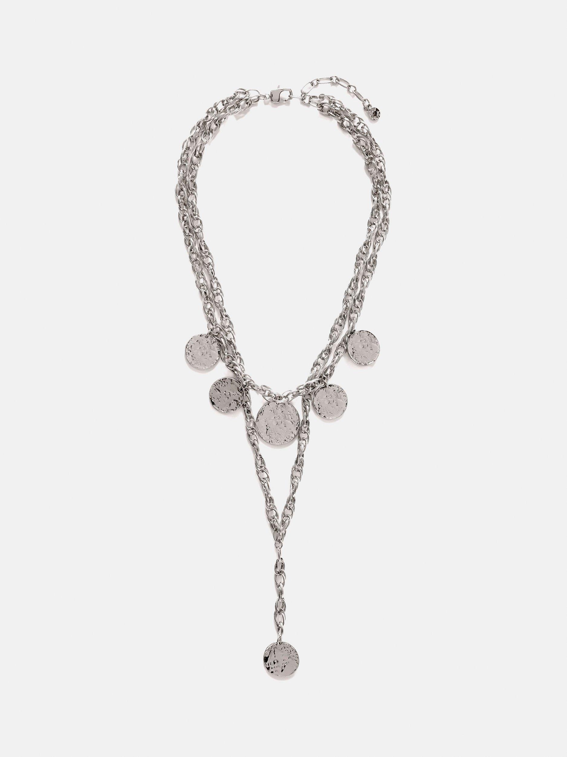 Mint Velvet Hammered Disc Layered Necklace Silver