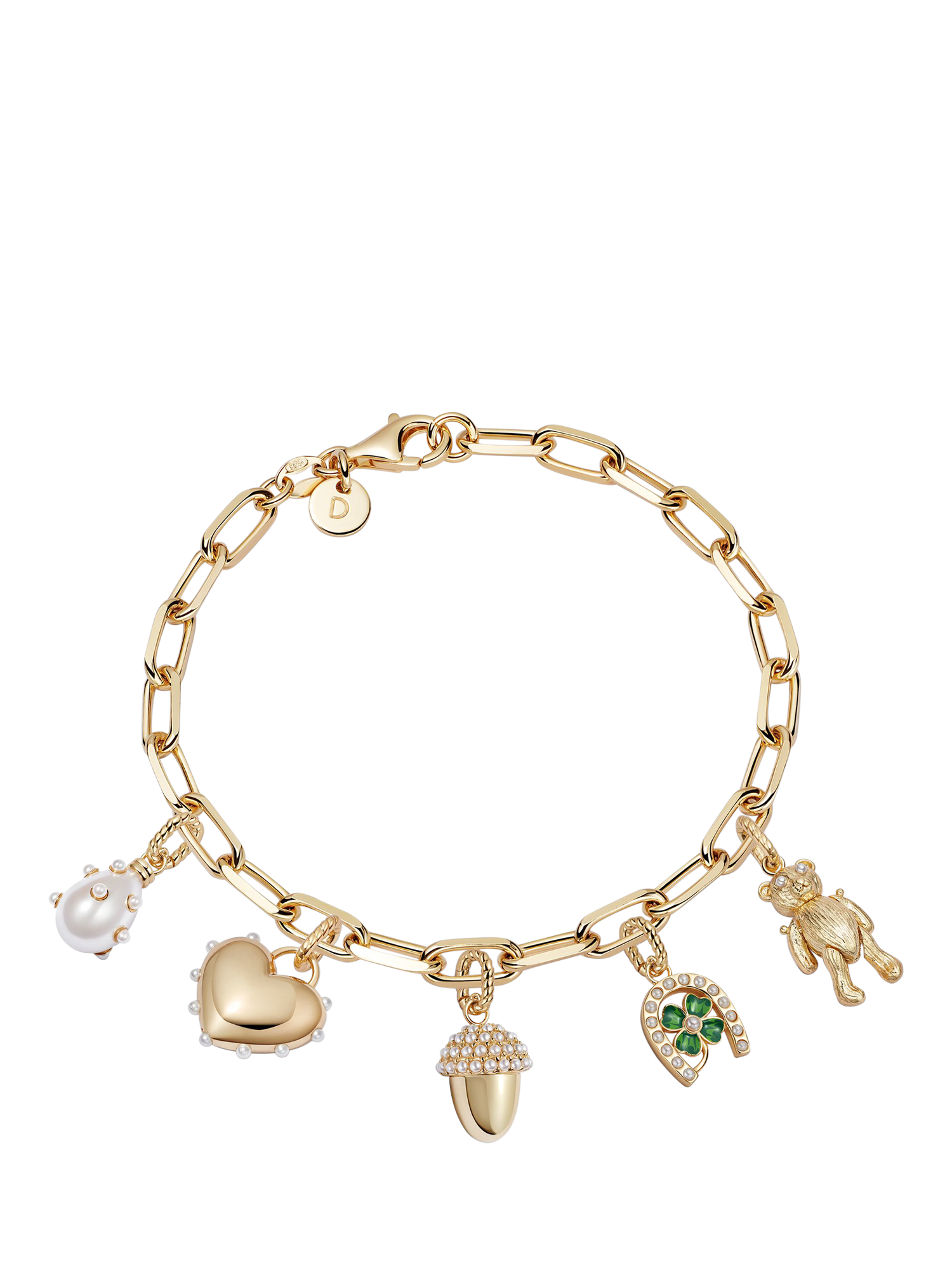 Product image 1 of 2, which shows Daisy London Shrimps x Daisy Charm Chunky Chain Bracelet, Gold
