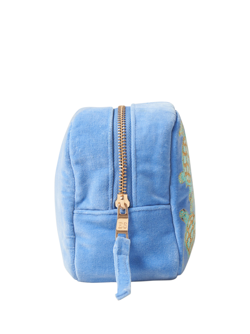 Product image 2 of 7, which shows Elizabeth Scarlett Turtle Pure Organic Cotton Velvet Make Up Bag, Blue