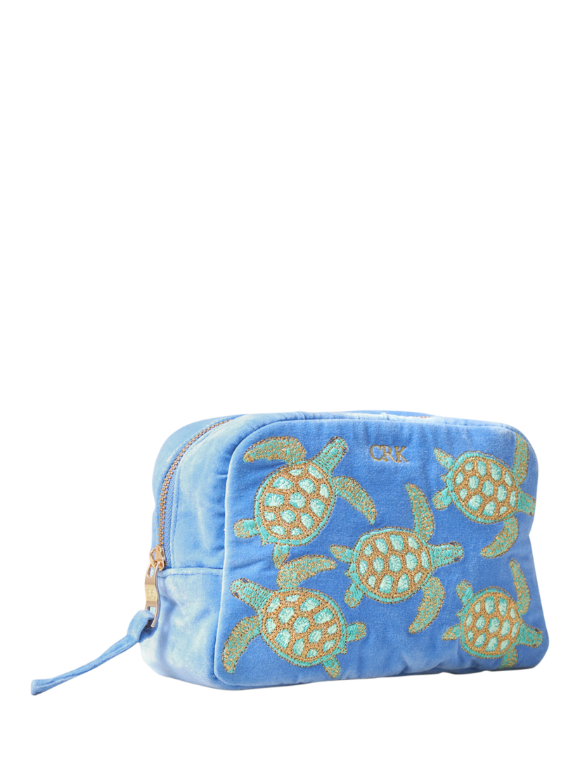 Product image 3 of 7, which shows Elizabeth Scarlett Turtle Pure Organic Cotton Velvet Make Up Bag, Blue