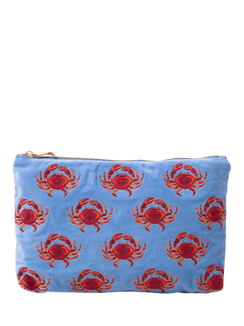 Product image 1 of 3, which shows Elizabeth Scarlett Crab Velvet Pouch, Blue