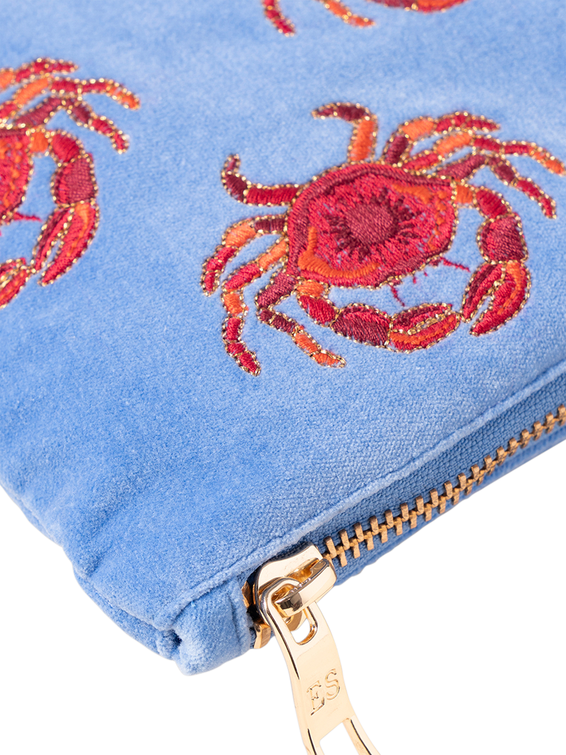Product image 2 of 3, which shows Elizabeth Scarlett Crab Velvet Pouch, Blue