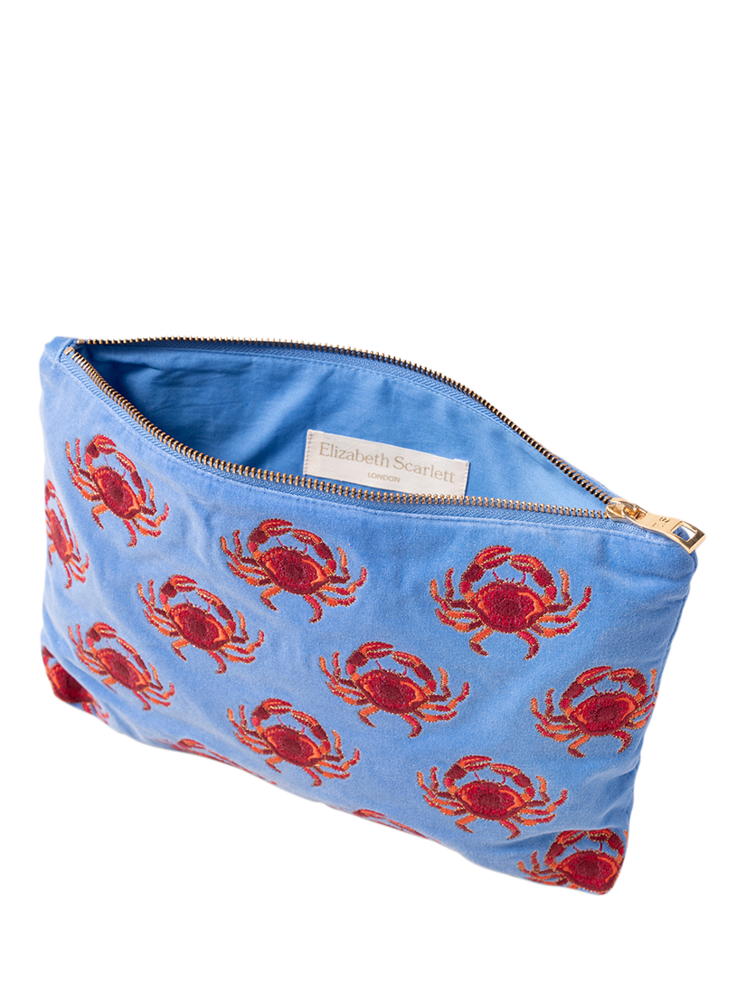Product image 3 of 3, which shows Elizabeth Scarlett Crab Velvet Pouch, Blue