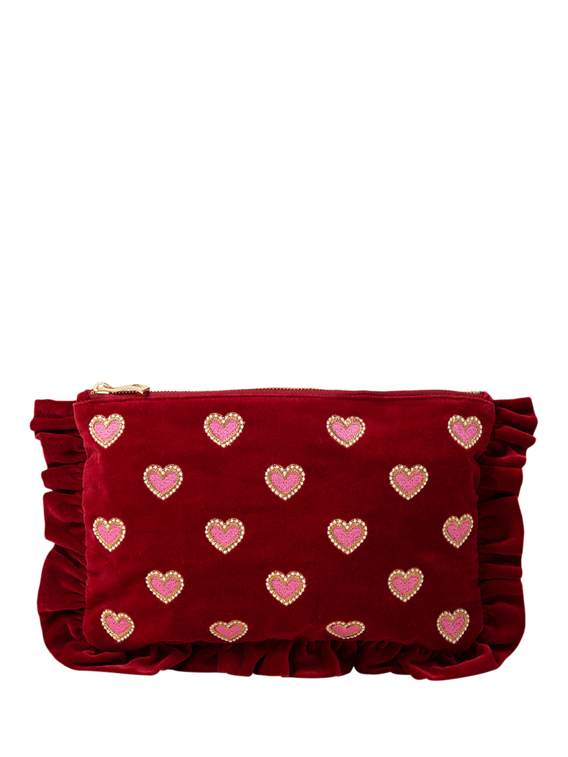 Product image 1 of 2, which shows Elizabeth Scarlett Love Hearts Pure Organic Cotton Frilled Pouch, Red