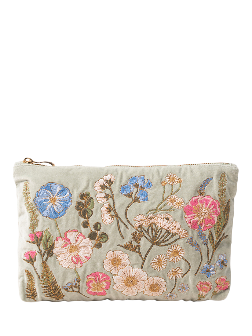 Product image 1 of 3, which shows Elizabeth Scarlett Pressed Flowers Pure Organic Cotton Pouch, Green
