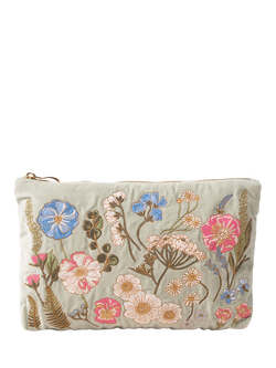 Elizabeth Scarlett Pressed Flowers Pure Organic Cotton Pouch, Green, Green