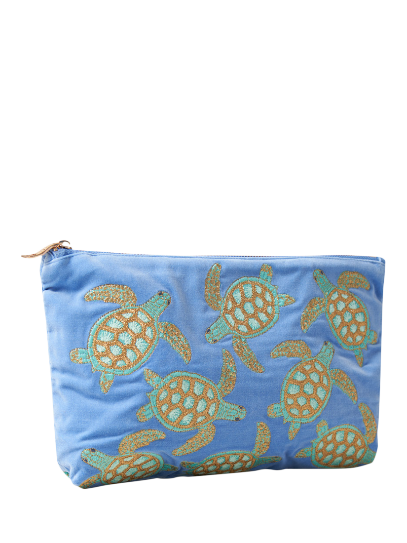 Product image 2 of 7, which shows Elizabeth Scarlett Turtle Pure Organic Cotton Velvet Pouch, Blue