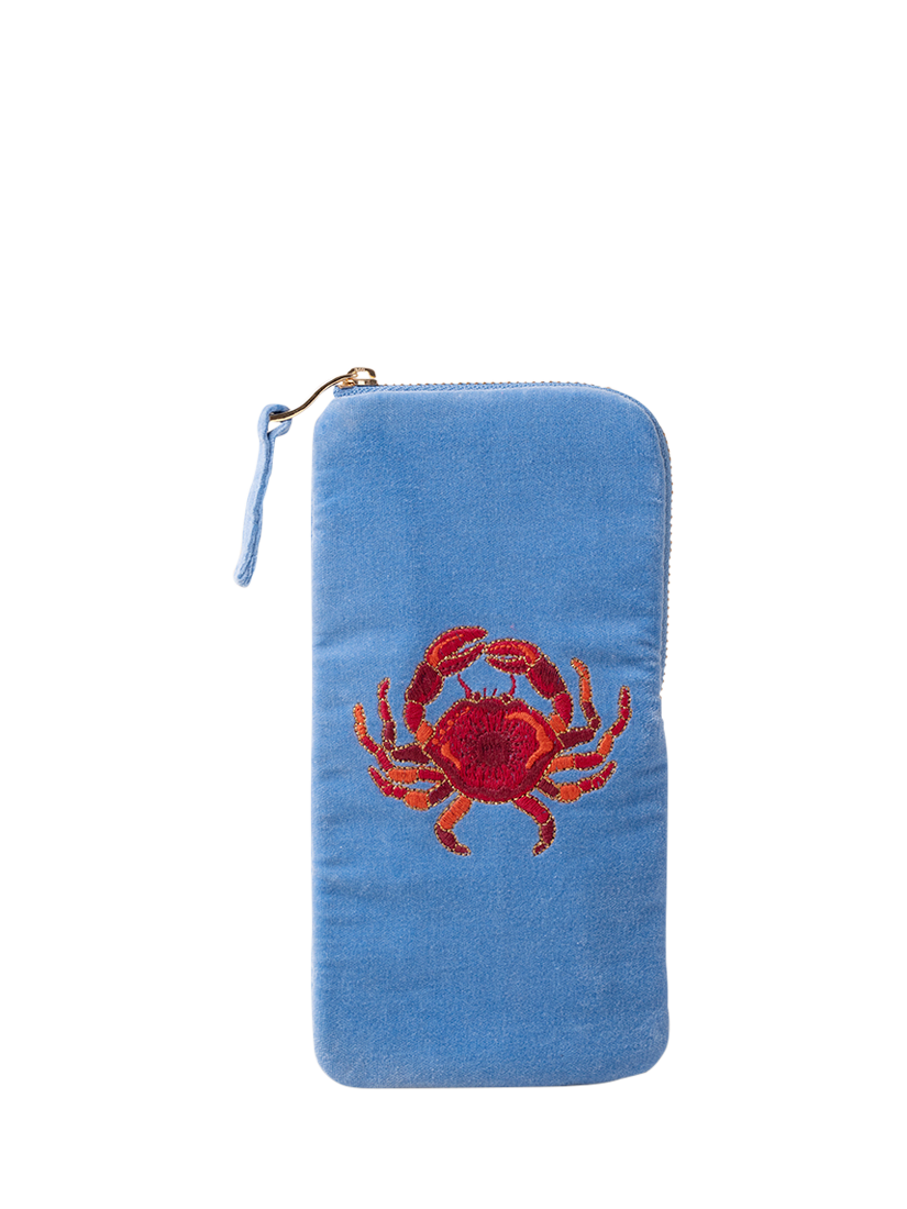 Elizabeth Scarlett Crab Pure Organic Cotton Velvet Glasses Case, Blue