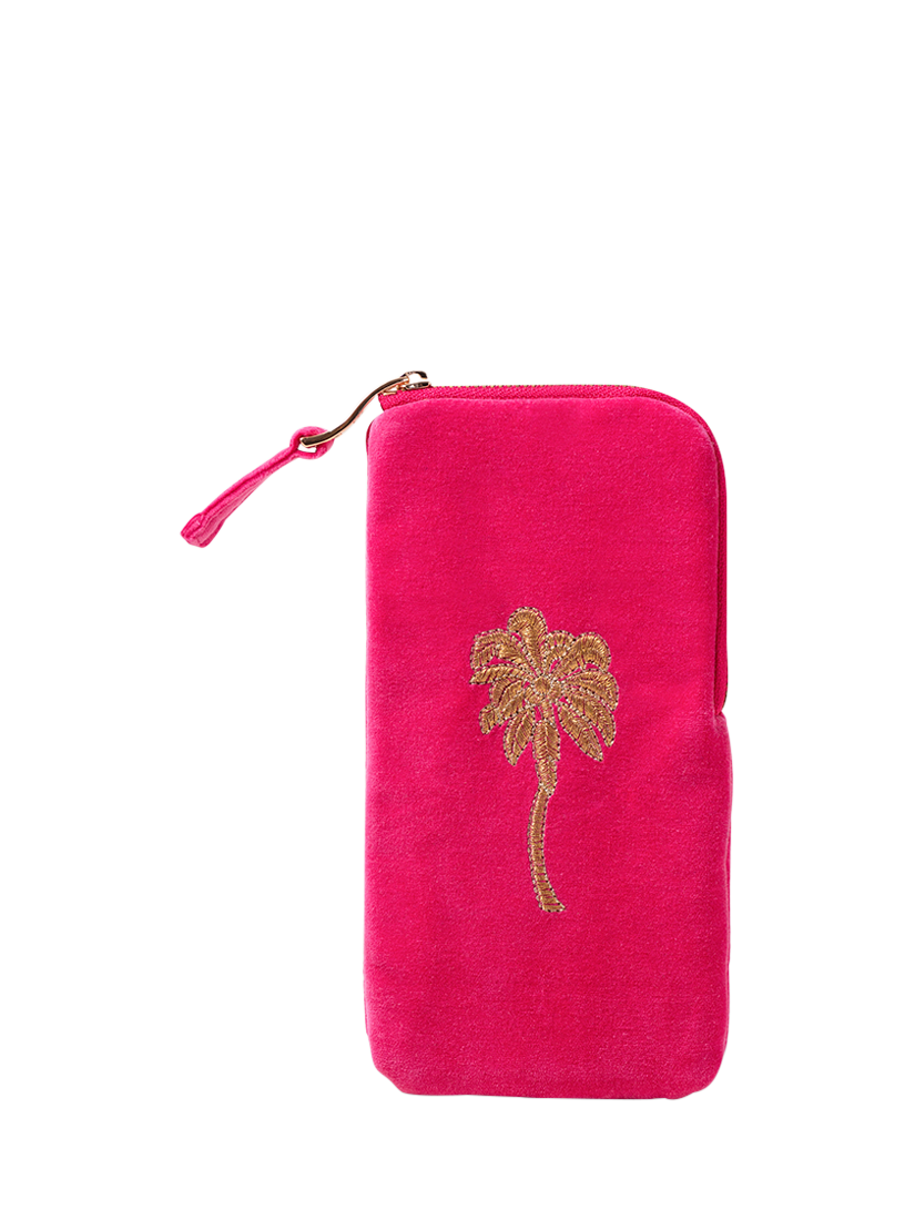 Product image 1 of 5, which shows Elizabeth Scarlett Palm Pure Organic Cotton Velvet Glasses Case, Pink