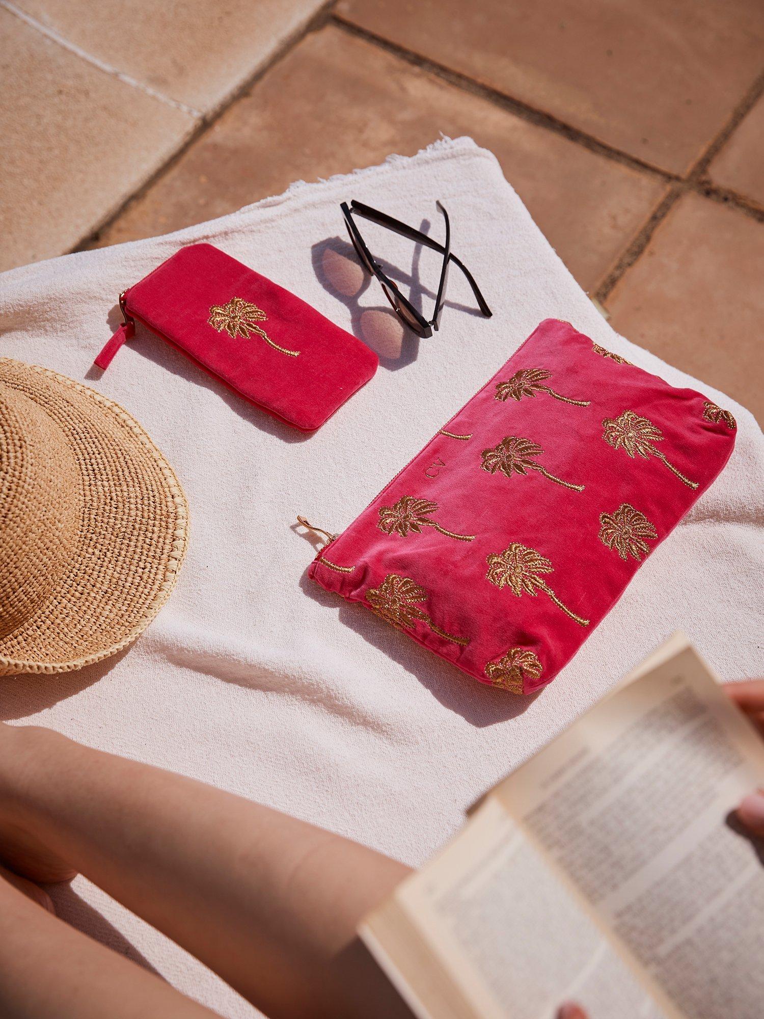 Product image 4 of 5, which shows Elizabeth Scarlett Palm Pure Organic Cotton Velvet Glasses Case, Pink