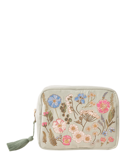 Elizabeth Scarlett Pressed Flowers Pure Organic Cotton Wash Bag, Sage, Sage