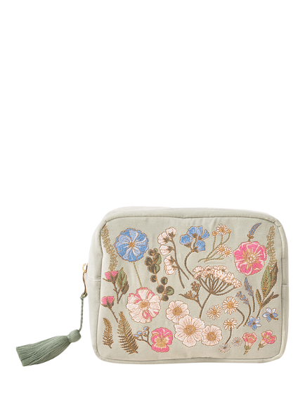 Elizabeth Scarlett Pressed Flowers Pure Organic Cotton Wash Bag, Sage, Sage