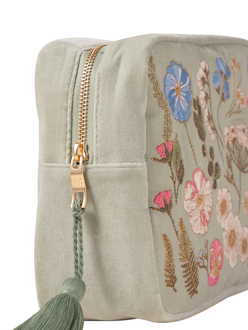 Product image 2 of 3, which shows Elizabeth Scarlett Pressed Flowers Pure Organic Cotton Wash Bag, Sage