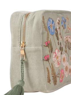 Elizabeth Scarlett Pressed Flowers Pure Organic Cotton Wash Bag, Sage - view 2, Sage