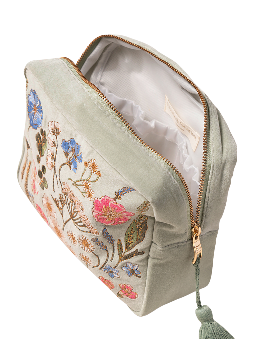 Product image 3 of 3, which shows Elizabeth Scarlett Pressed Flowers Pure Organic Cotton Wash Bag, Sage