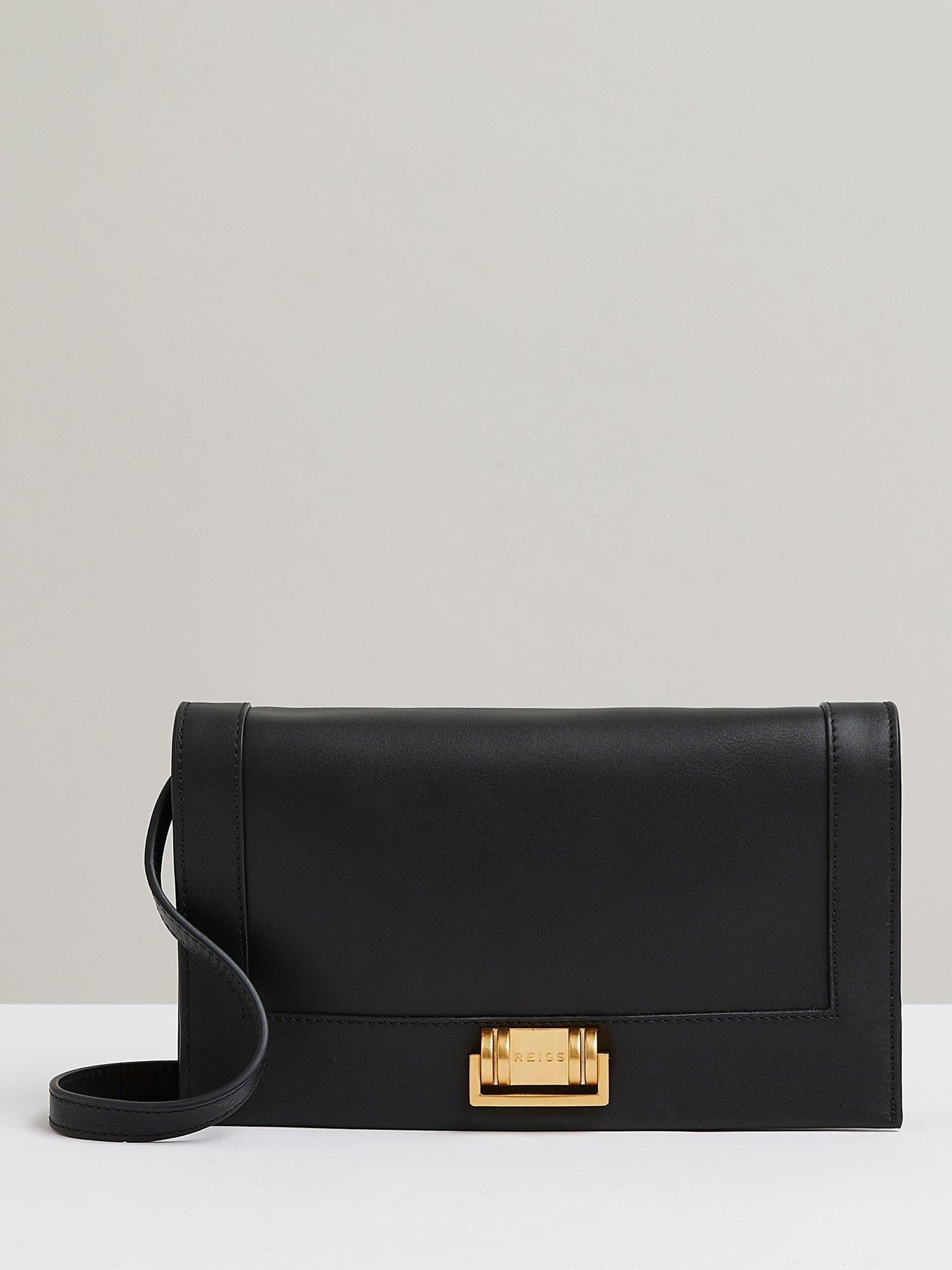 Reiss Sariah Leather Shoulder Bag, Black