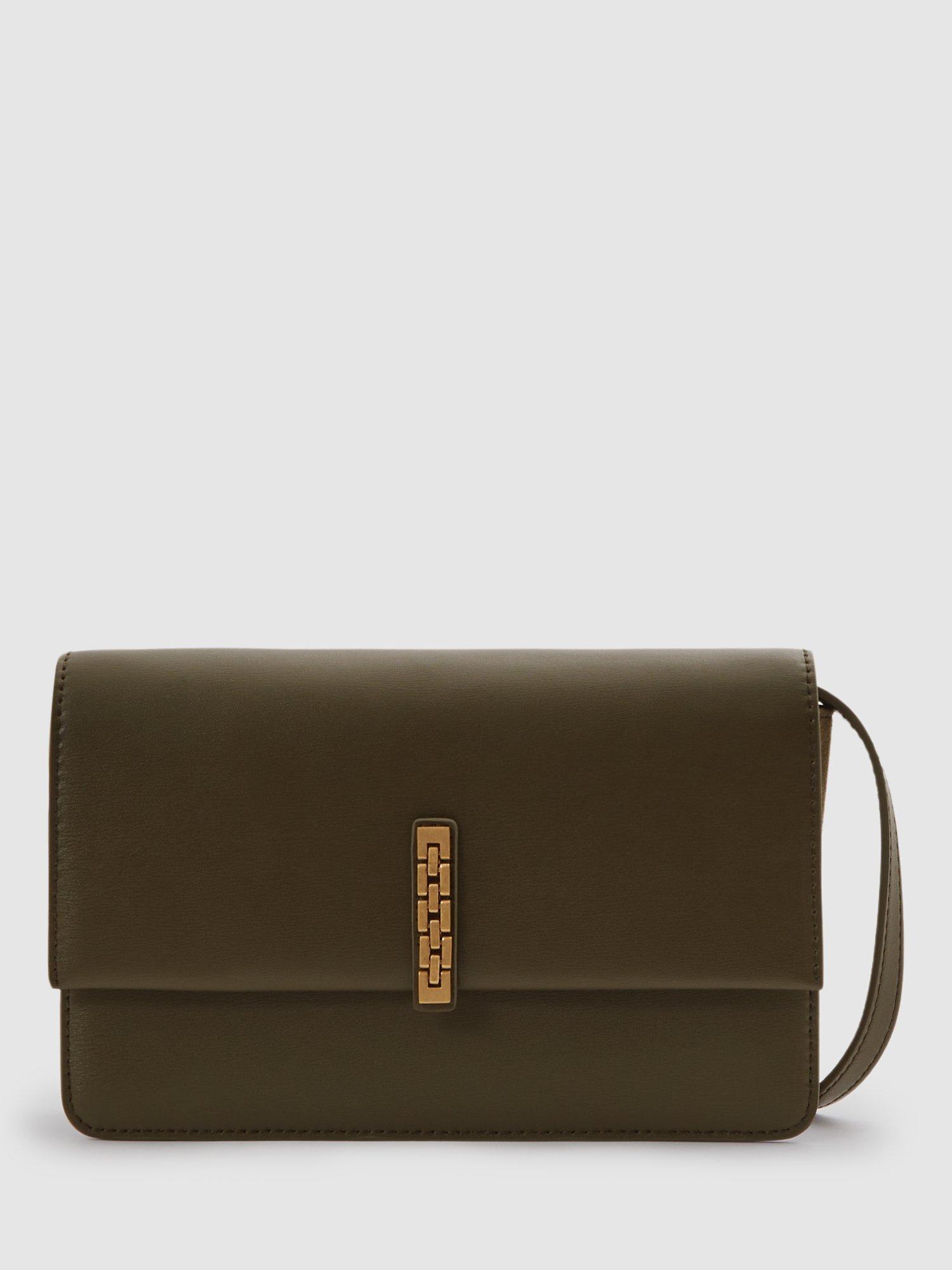 Product image 1 of 5, which shows Reiss Sophia Leather Crossbody Bag, Olive