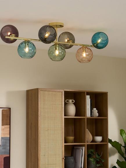 MADE Ilaria 7 Light Flush Ceiling Light, Brass/Multi, Brass