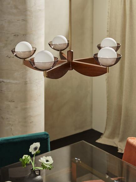 MADE 5 Arm Glass Orb Ceiling Light, Walnut, Walnut
