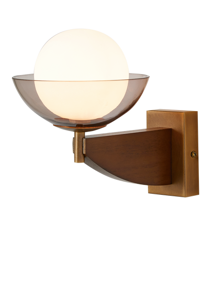 MADE Layla Glass Orb Wall Light, Walnut - view 2, Walnut