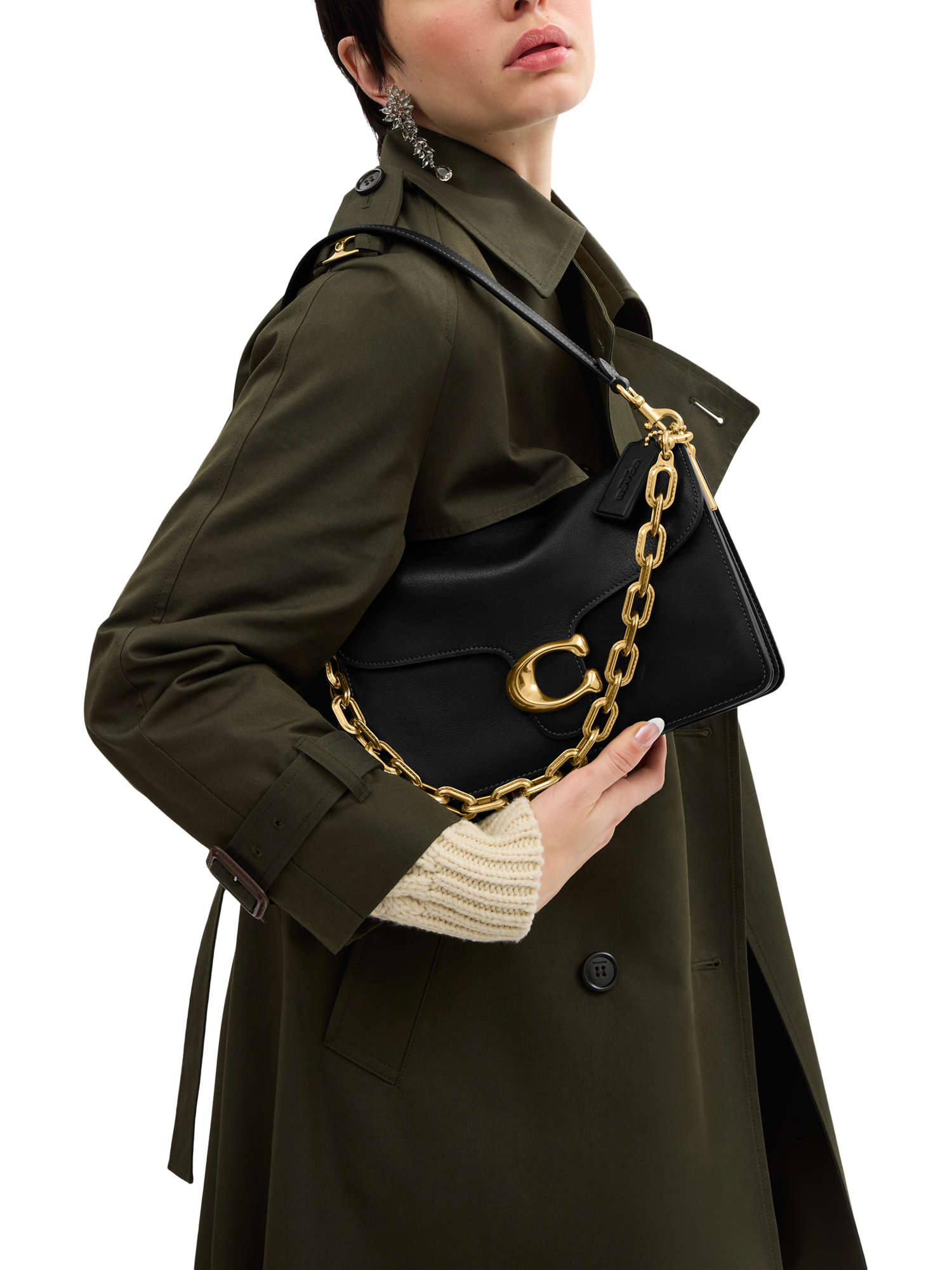 Product image 2 of 5, which shows Coach Chain Tabby Leather Crossbody Bag, Black