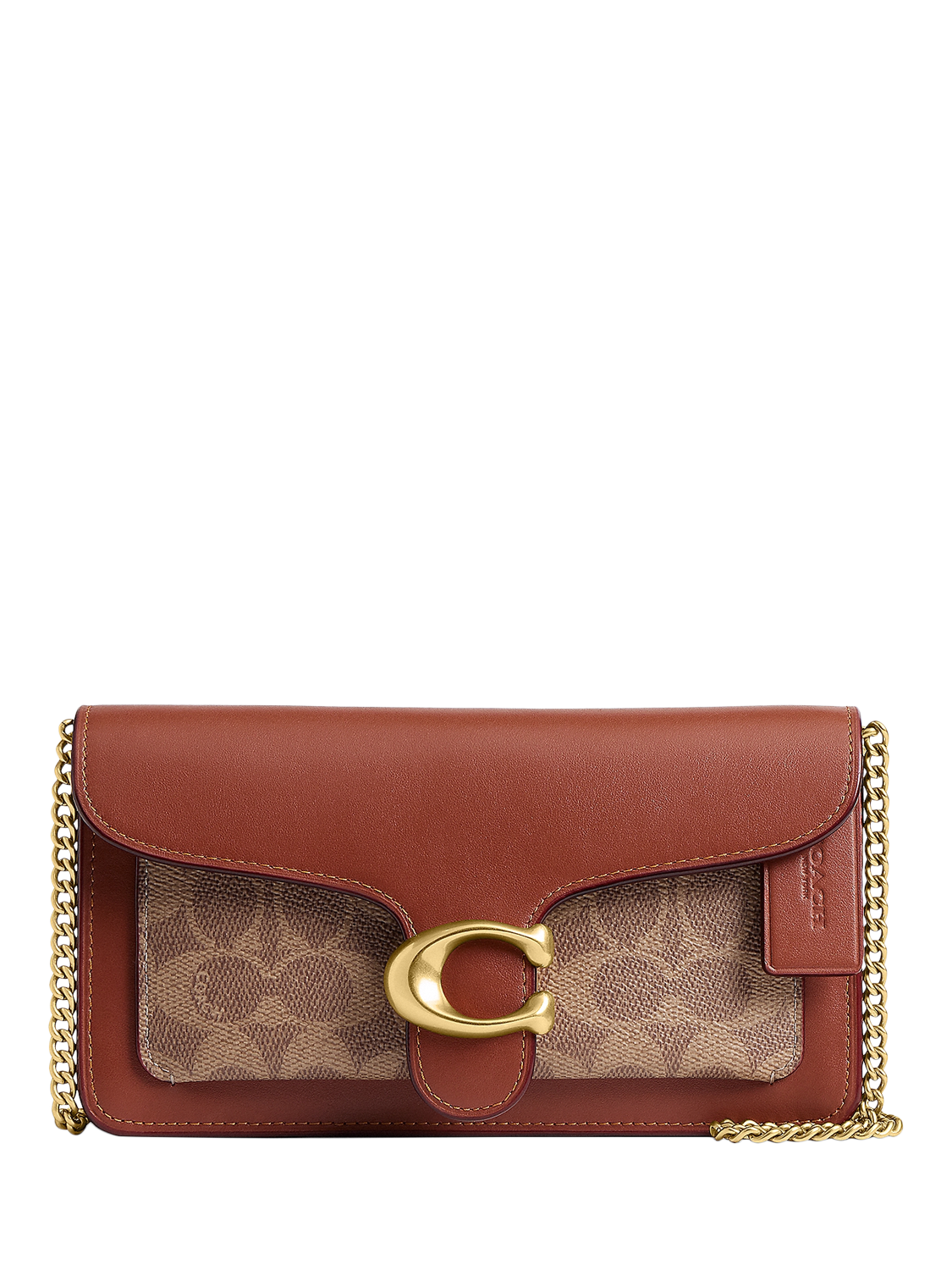Product image 1 of 3, which shows Coach Tabby Chain Leather Canvas Clutch Bag, Tan/Caramel