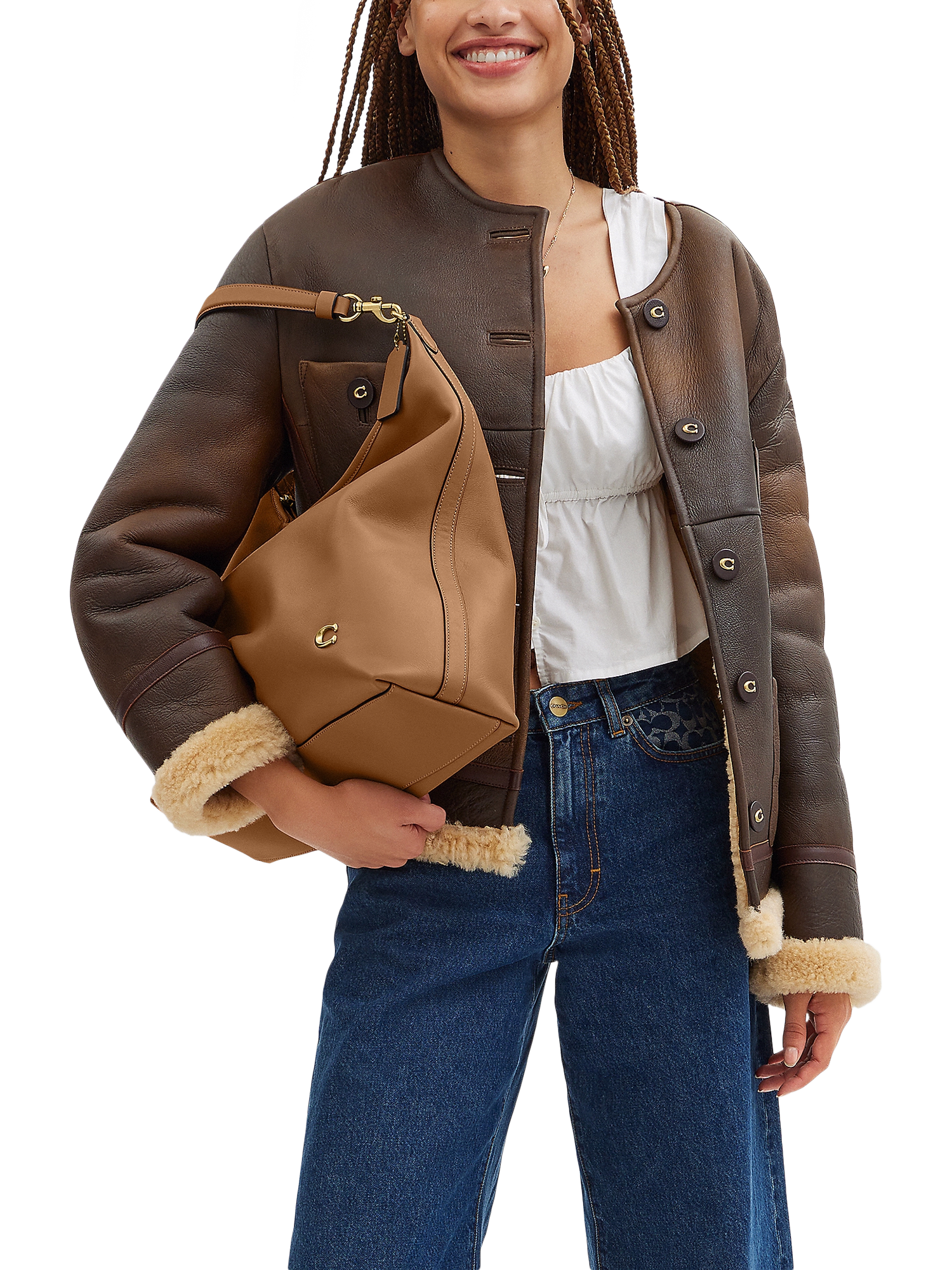 Product image 4 of 4, which shows Coach Juliet 38 Leather Shoulder Bag, Honey Brown
