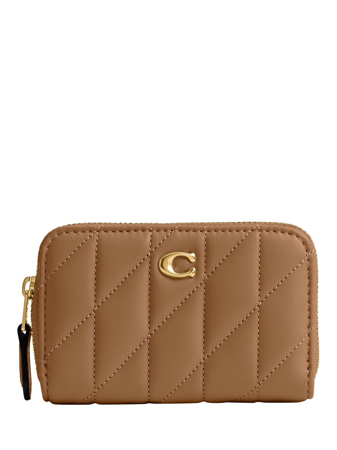 Product image 1 of 3, which shows Coach Quilted Leather Zipped Cardholder Case, Honey Brown
