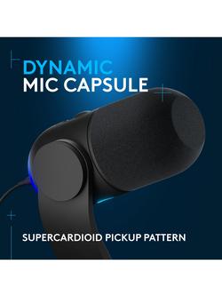 Logitech G Yeti GX Dynamic RGB Gaming Microphone with Lightsync, Black - view 2, Black