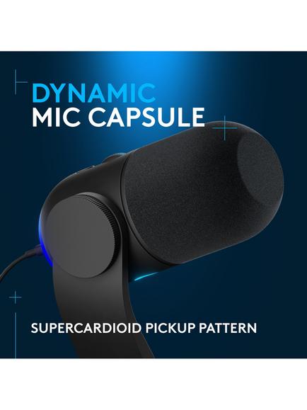 Logitech G Yeti GX Dynamic RGB Gaming Microphone with Lightsync, Black - view 2, Black