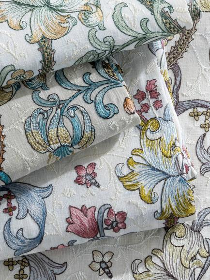 Clarke & Clarke Golden Lily Embroidered Furnishing Fabric - view 2, Linen/Blush