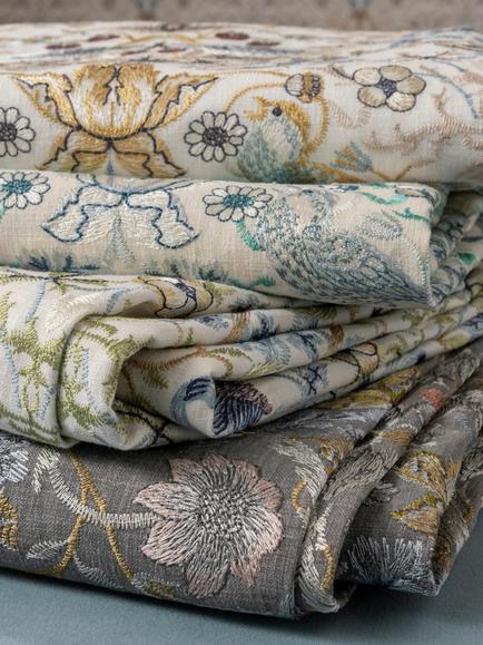 Clarke & Clarke Strawberry Thief Embroidery Furnishing Fabric, Denim - view 2, Denim