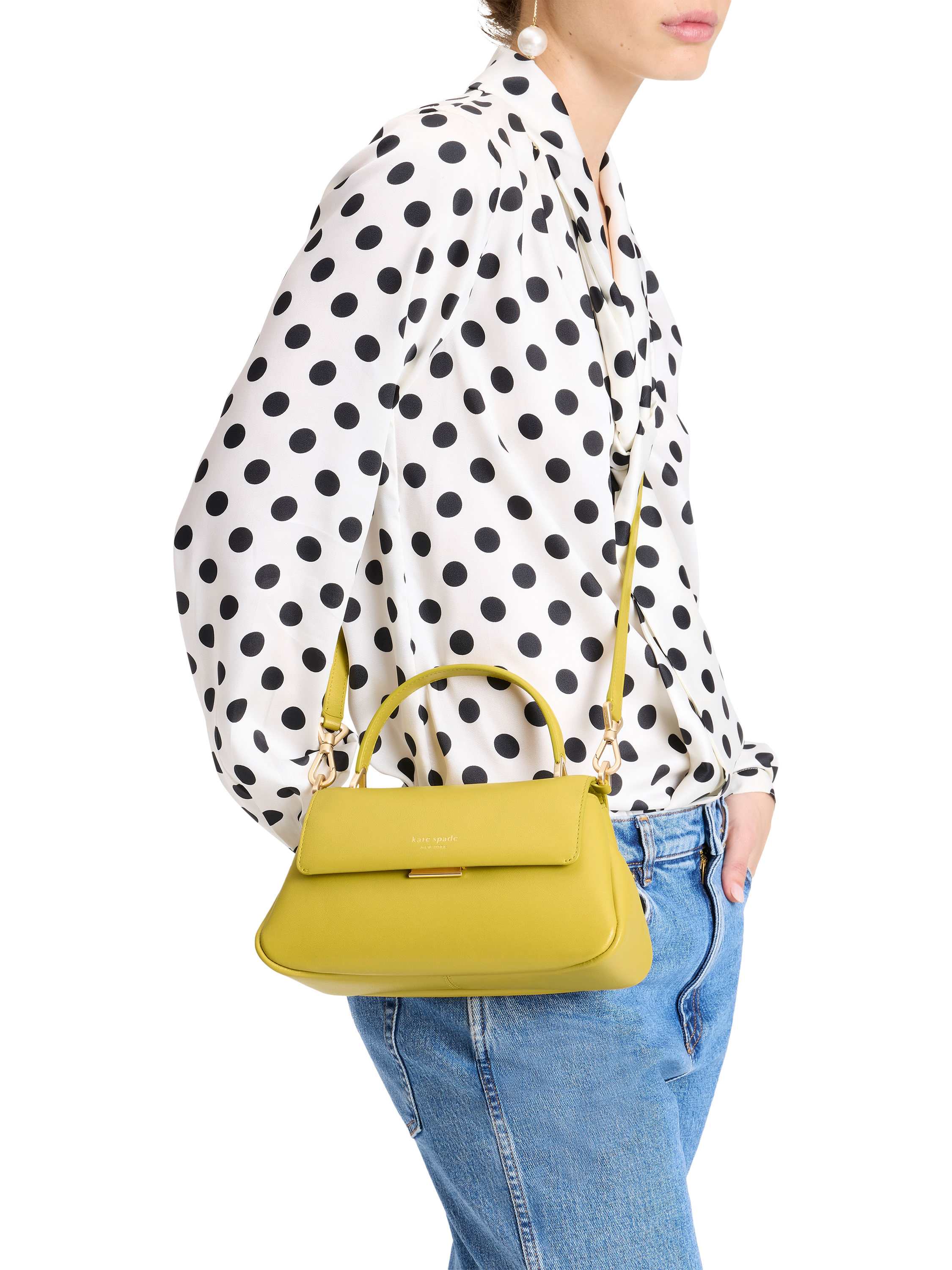 Product image 5 of 6, which shows kate spade new york Grace Fine Grain Leather Small Top Handle, Tigers Eye