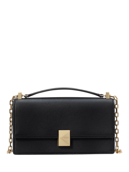 kate spade new york Deco Leather Mini Flapover Crossbody Bag, Black