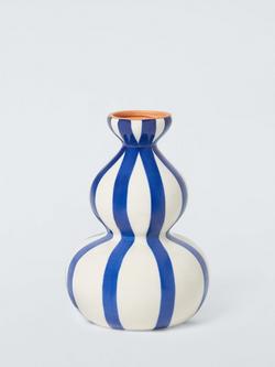 John Lewis Hand Painted Striped Curved Ceramic Vase, H19cm, Blue