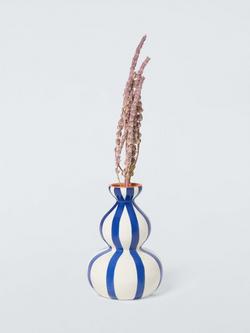 John Lewis Hand Painted Striped Curved Ceramic Vase, H19cm - view 2, Blue