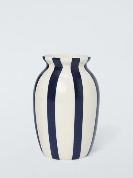 John Lewis Hand Painted Striped Stoneware Vase, H18cm, Navy