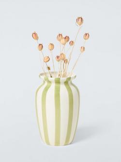 John Lewis Hand Painted Striped Stoneware Vase, H26.5cm - view 2, Pistachio