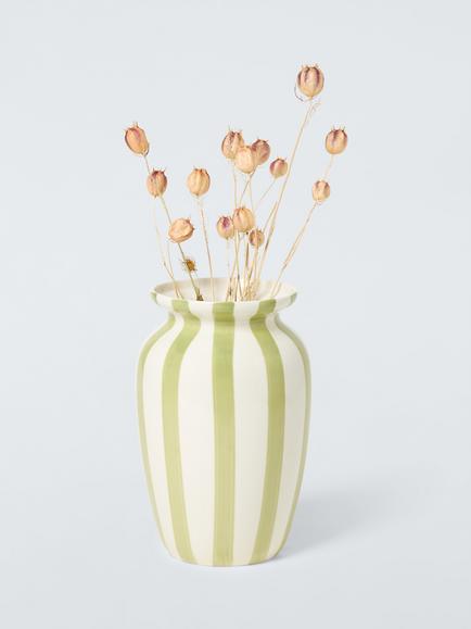 John Lewis Hand Painted Striped Stoneware Vase, H26.5cm - view 2, Pistachio
