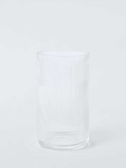 John Lewis Ribbed Glass Column Vase, H21cm, Clear, Clear