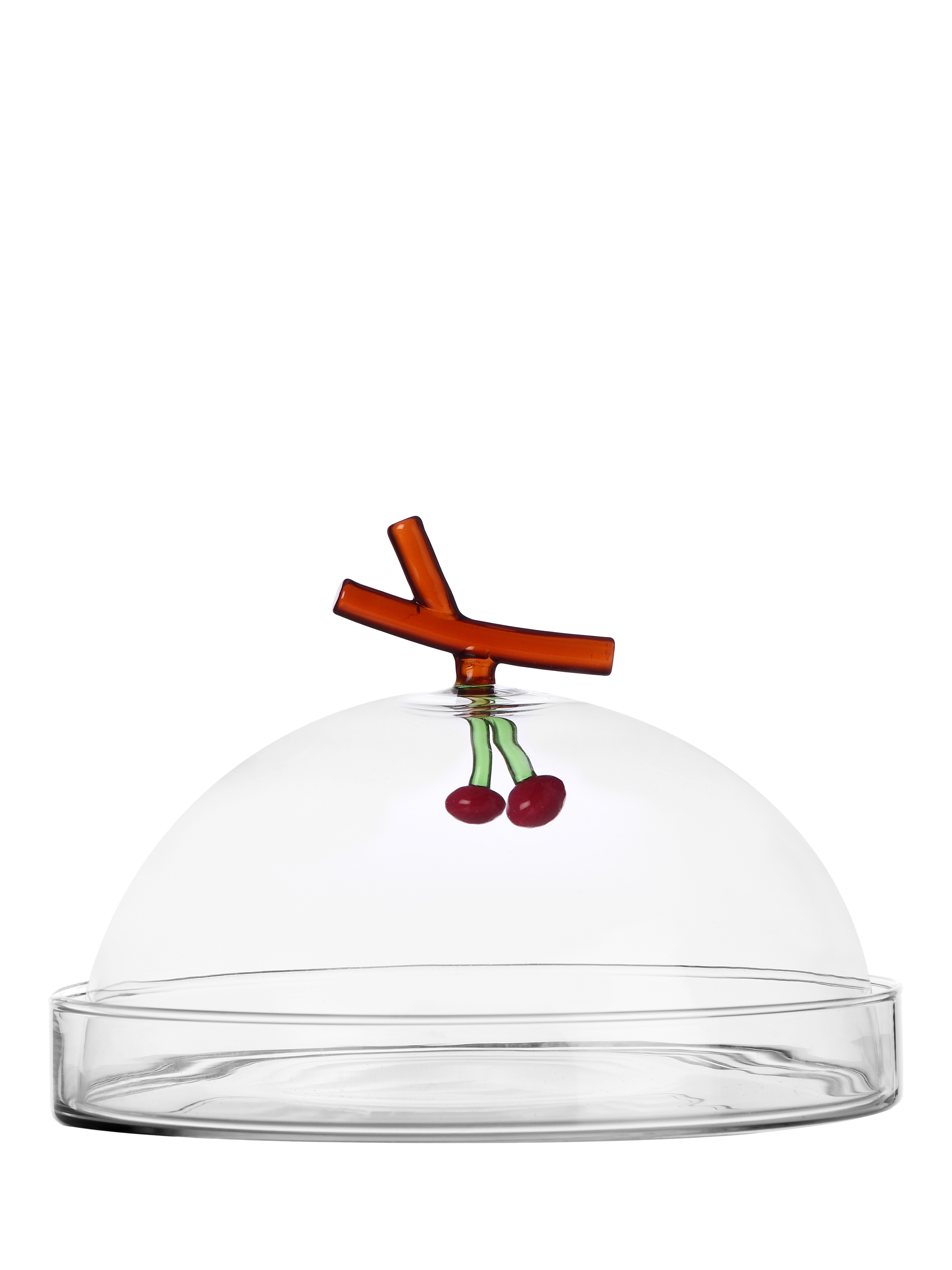Ichendorf Milano Fruits & Flowers Cherry Glass Dome & Dish, 21cm, Clear/Red