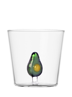 Ichendorf Milano Fruits & Flowers Avocado Glass Tumbler, 390ml, Clear/Green, 