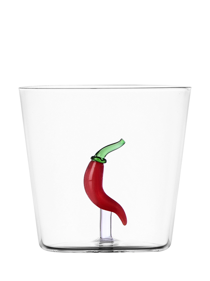 Ichendorf Milano Vegetables Chilli Pepper Glass Tumbler, 400ml, Clear/Red, 