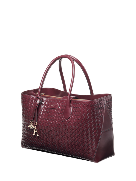 Aspinal of London Woven Leather Tote Bag, Burgundy - view 2, Burgundy
