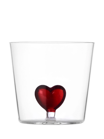 Ichendorf Milano Cuore Red Heart Glass Tumbler, 420ml, Clear/Red, 